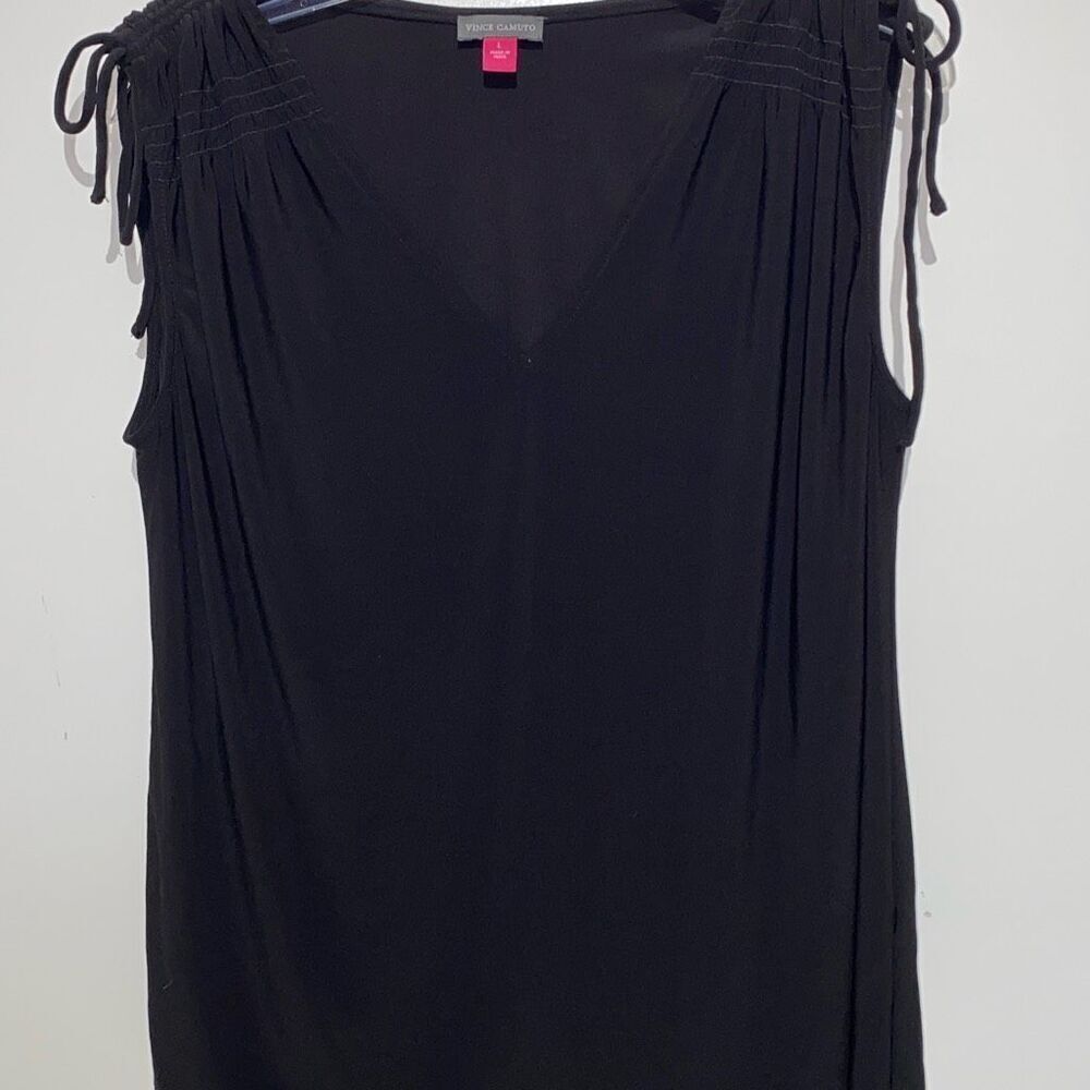 Vince Camuto Women's Black Sleeveless V-Neck Tie Shoulder Blouse Size Large